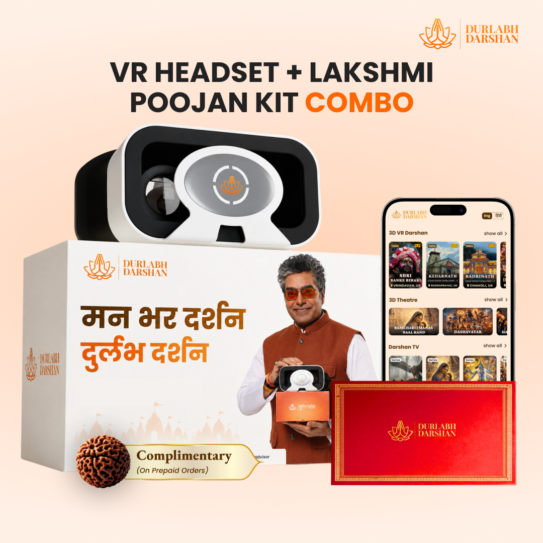 Durlabh Darshan with VR Headset + Premium Pooja Kit + 1 Month App Subscription + Complimentary Abhimantrit Rudraksha with Prepaid Order
