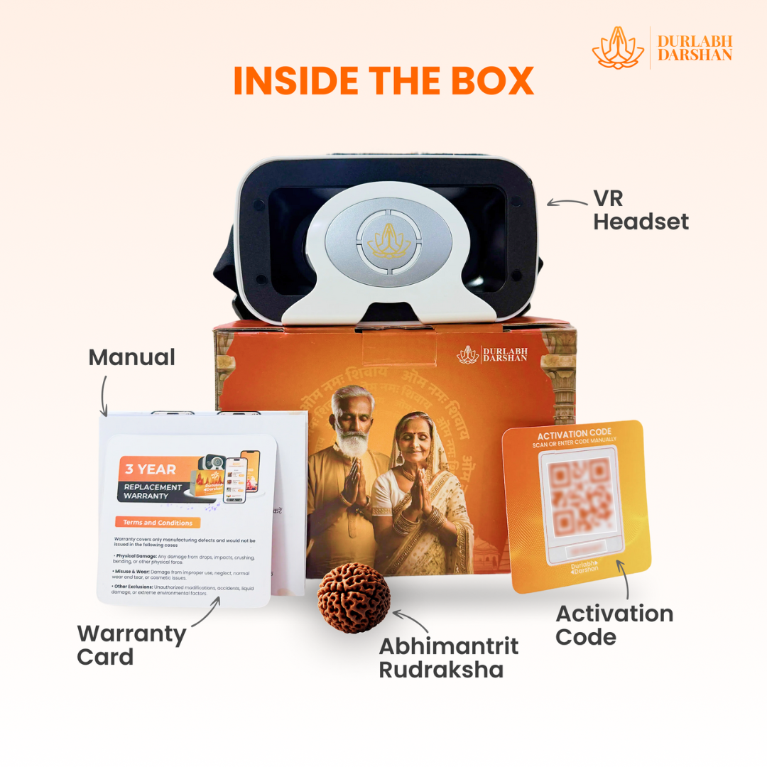 Durlabh Darshan with VR Headset + Premium Pooja Kit + 1 Month App Subscription + Complimentary Abhimantrit Rudraksha with Prepaid Order