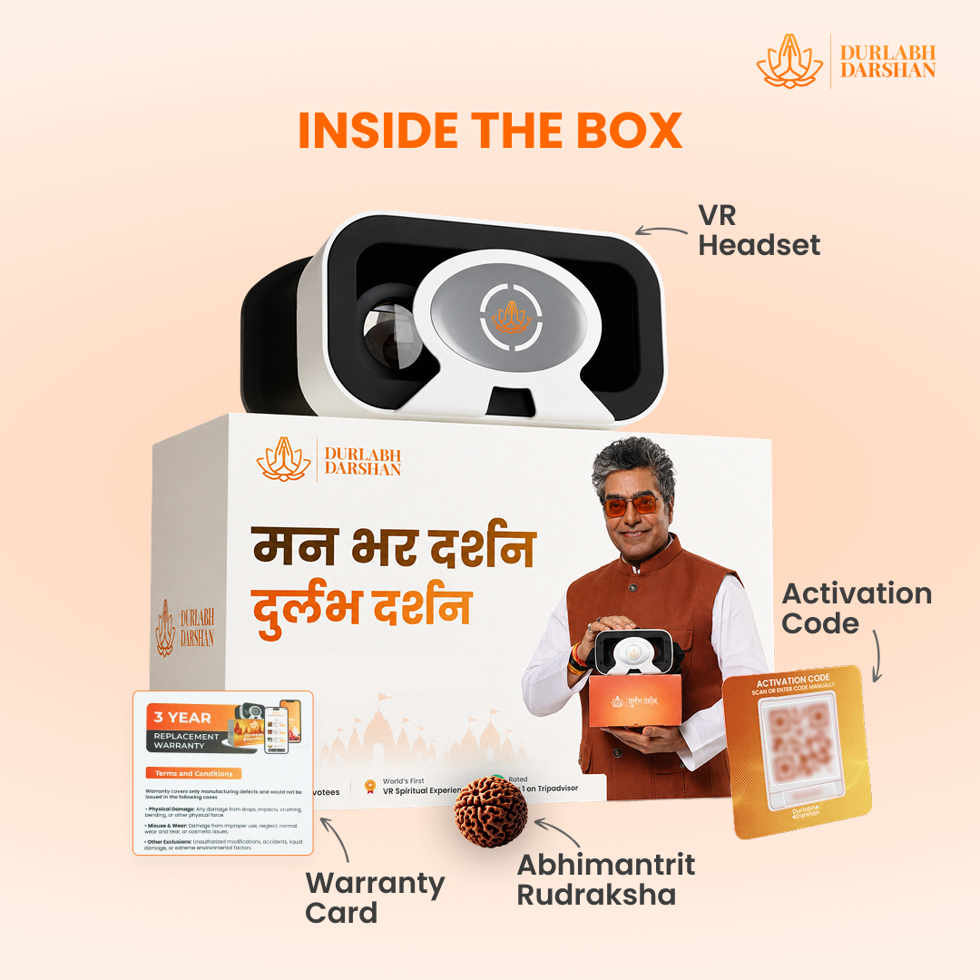 Durlabh Darshan with VR Headset + Premium Pooja Kit + 1 Month App Subscription + Complimentary Abhimantrit Rudraksha with Prepaid Order